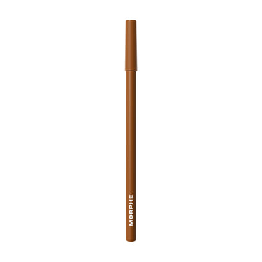 {Brulee} Morphe Signature Lip Pencil in a warm caramel-brown shade with MORPHE printed on the barrel, cap on.