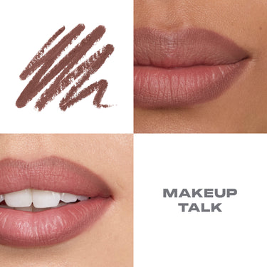 {Makeup Talk} Morphe Signature Lip Pencil in Makeup Talk — swatch and two model lip macro shots showing the mauve-nude shade.