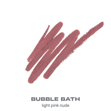 {Bubble Bath} Signature Lip Pencil color swatch in a muted mauve-pink, labeled "BUBBLE BATH light pink nude."