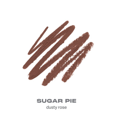 {Sugar Pie} Signature Lip Pencil shade swatch in dusty rose with text "SUGAR PIE dusty rose" on white background.