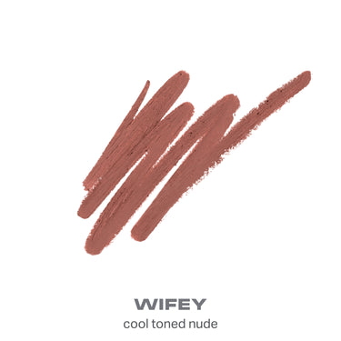 {Wifey} Signature Lip Pencil shade swatch in WIFEY cool toned nude, a warm mauve-rose tone.