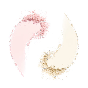 Morphe Totally Set Mini Brighten & Set Powder Duo swatches: pink Brightening Pink and cream Translucent loose powder swirls. | Totally Set Mini Brighten & Set Powder Duo | Secondary image