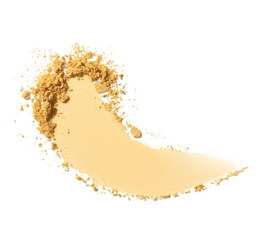 {Banana Rich} Morphe Bake & Set Setting Powder swirled powder smear in warm golden yellow on white background, showing fine matte texture.