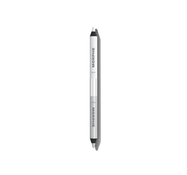 {Mild Or Wild (White/Shimmer Silver)} Morphe Bi-Liner Dual-Ended Gel Liners open, white barrel labeled MORPHE and MILD, shimmer silver barrel labeled MORPHE and WILD, black tips on both ends.