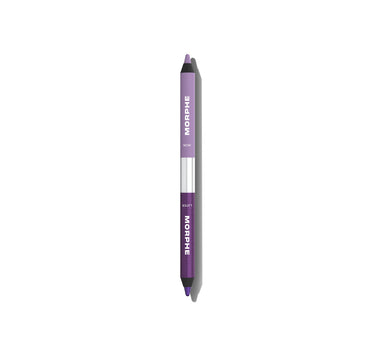 {Now Or Later (Lilac/Shimmer Purple)} Morphe Bi-Liner Dual-Ended Gel Liners in lilac and shimmer purple with text MORPHE, NOW, LATER; silver separator between dual tips.