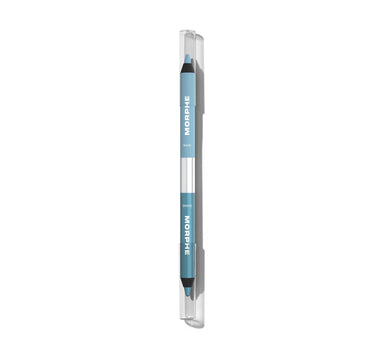 {Rain Or Shine (Light Blue/Shimmer Blue)} Morphe Bi Liner Dual Ended Gel Liners in Rain Or Shine, blue dual-ended pencil labeled MORPHE, RAIN and SHINE in clear packaging.