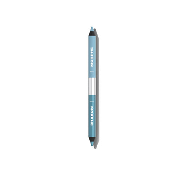 {Rain Or Shine (Light Blue/Shimmer Blue)} Morphe Bi Liner Dual Ended Gel Liners in light blue packaging labeled MORPHE, RAIN, and SHINE, with matte and shimmer blue tips.