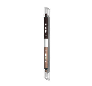 {Want Or Need (Dark Brown/Shimmer Brown)} Morphe Bi Liner Dual Ended Gel Liners in clear barrel, dark brown end labeled MORPHE WANT, shimmer brown end labeled MORPHE NEED, dual precision tips.