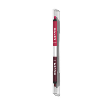 {Yours Or Mine (Pink/Shimmer Cranberry)} Morphe Bi Liner Dual-Ended Gel Liners dual pencil in clear cap, hot pink end labeled MORPHE YOURS and shimmer burgundy end labeled MORPHE MINE.