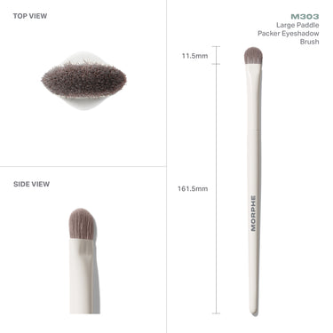 M303 Large Paddle Packer Eyeshadow Brush measurements: 11.5mm paddle width and 161.5mm total brush length.