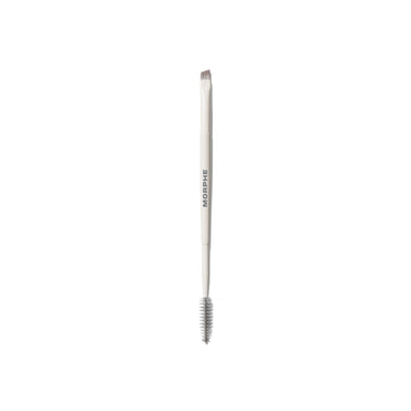 M401 Dual-Ended Angled Brow Brush & Spoolie with cream MORPHE handle, angled brush at one end and spiral spoolie at the other. | M401 Dual-Ended Angled Brow Brush & Spoolie