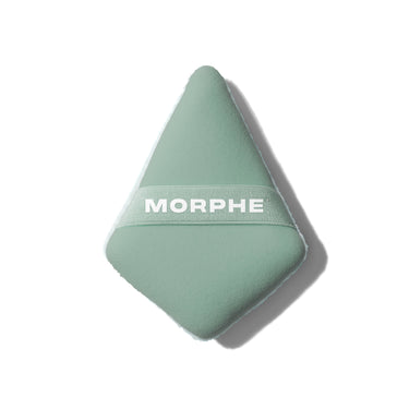 Sage green Morphe To The Point Dual-Sided Powder Puff in diamond shape with MORPHE elastic band, plush velour fabric on front. | To the Point Dual-Sided Powder Puff