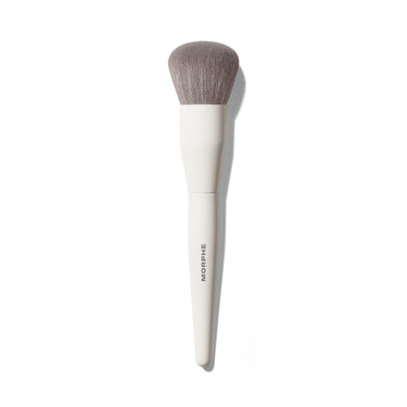 Morphe M105 Large Domed Foundation & Body Brush with cream handle labeled MORPHE and soft gray domed bristles, solo product shot. | M105 Large Domed Foundation & Body Brush