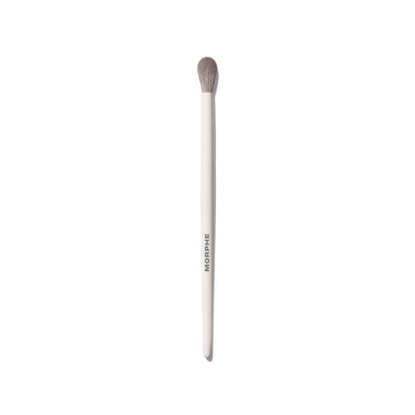 M333 Large Rounded Blender Eyeshadow Brush with cream MORPHE handle and fluffy rounded taupe head on white background. | M333 Large Rounded Blender Eyeshadow Brush