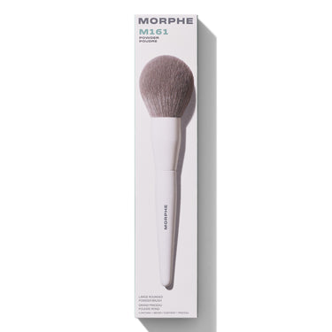 M161 Large Rounded Powder Brush in white retail box. Embedded text: "MORPHE M161 POWDER POUDRE LARGE ROUNDED POWDER BRUSH GRAND PINCEAU POUDRE ROND CONTAINS 1 BRUSH / CONTIENT 1 PINCEAU" | M161 Large Rounded Powder Brush | Secondary image