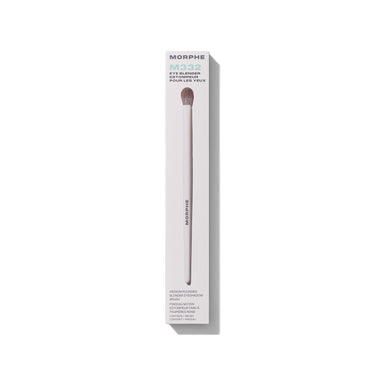 M332 Medium Rounded Blender Eyeshadow Brush displayed beside its cream MORPHE retail box for crease blending. | M332 Medium Rounded Blender Eyeshadow Brush | Secondary image