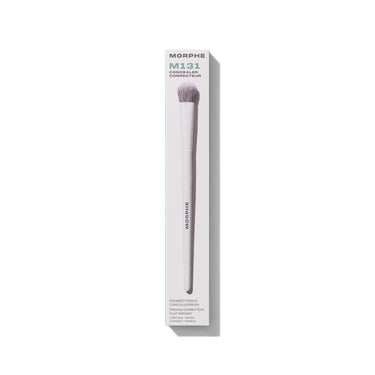 M131 Rounded Paddle Concealer Brush in MORPHE Concealer/Correcteur retail box labeled Rounded Paddle Concealer Brush / Pinceau Correcteur Plat Arrondi. | M131 Rounded Paddle Concealer Brush | Secondary image