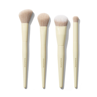 Morphe Buttery Blends 4-Piece Face Brush Set featuring four soft-bristle brushes with cream handles labeled MORPHE, ranging from large powder to detail size. | Buttery Blends 4-Piece Face Brush Set