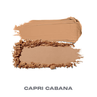 {Capri Cabana} Cheek Thrills Bronze Tone Duos texture smears showing cream bronzer and powder shades labeled CAPRI CABANA.