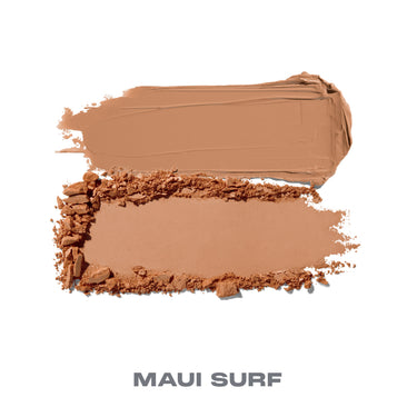 {Maui Surf} Cheek Thrills Bronze Tone Duos shade smears showing cream bronzer and powder bronzer textures, labeled MAUI SURF.