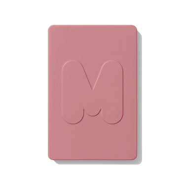 {Honeymoon Suite} Closed lid of the Cheek Thrills Multi-Finish Face Trio compact in dusty mauve pink with embossed Morphe M logo.