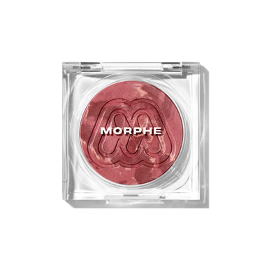 {Breeze} Morphe Cloudlight Soft Glow Diffused Blush closed compact in a mauve marbled shade with embossed M logo