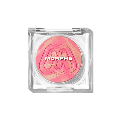 {Fluff} Morphe Cloudlight Soft Glow Diffused Blush closed compact in a mauve marbled shade with embossed M logo