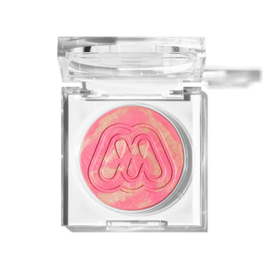{Fluff} Morphe Cloudlight Soft Glow Diffused Blush open compact duo featuring a warm marbled bronze-gold shade and a coral marbled shade | Cloudlight Soft Glow Diffused Blush