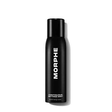{Regular - 2.8 Oz} Black Morphe Continuous Setting Mist aerosol bottle labeled MORPHE, CONTINUOUS SETTING MIST, NET WT. 79.4 g / 2.8 OZ. | Continuous Setting Mist | Secondary image