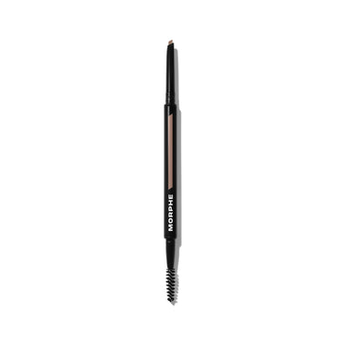 {Biscotti (light taupe)} Morphe Definer Dual-Ended Brow Pencil & Spoolie in Biscotti, black barrel with taupe color swatch and MORPHE text, fine pencil tip and spoolie end.