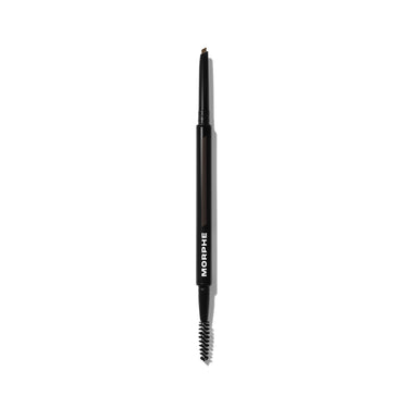 {Chocolate Mousse (soft black)} MORPHE Definer Dual-Ended Brow Pencil & Spoolie showing fine pencil tip and spoolie brush.