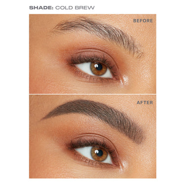 {Cold Brew (brown)} SHADE: COLD BREW before-and-after showing sparse brows transformed to full, defined dark brown brows with the Morphe Definer Dual Ended Brow Pencil And Spoolie.