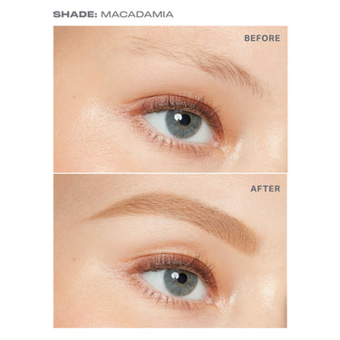 {Macadamia (light blonde)} SHADE: MACADAMIA before and after showing sparse brows transformed to full, defined arches using Definer Dual Ended Brow Pencil And Spoolie — BEFORE and AFTER.