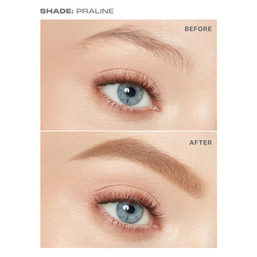 {Praline (light blonde)} SHADE: PRALINE before-and-after showing sparse brows transformed to fuller, sculpted brows using the Definer Dual Ended Brow Pencil And Spoolie.