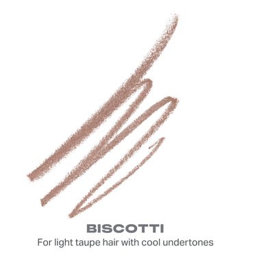 {Biscotti (light taupe)} Morphe Definer Dual Ended Brow Pencil And Spoolie shade swatch in Biscotti — BISCOTTI, For light taupe hair with cool undertones