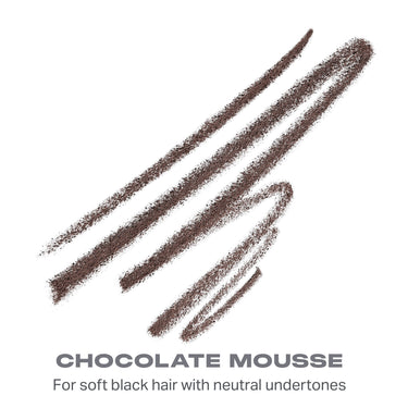 {Chocolate Mousse (soft black)} Definer Dual-Ended Brow Pencil & Spoolie pencil smear swatches in Chocolate Mousse — For soft black hair with neutral undertones.