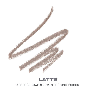 {Latte (soft brown)} Definer Dual-Ended Brow Pencil swatch in Latte taupe with text: LATTE, For soft brown hair with cool undertones