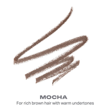 {Mocha (rich brown)} Morphe Definer Dual-Ended Brow Pencil & Spoolie swatch in Mocha — MOCHA, For rich brown hair with warm undertones.