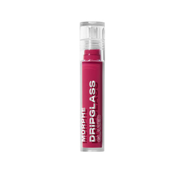 {Berry Stained} Morphe Dripglass Glazed High Shine Lip Gloss in deep berry, clear tube labeled MORPHE DRIPGLASS GLAZED with clear pump cap.