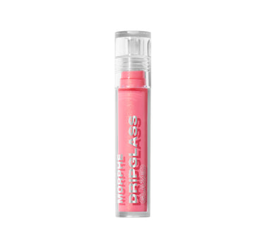 {Pink Mirror} Morphe Dripglass Glazed High Shine Lip Gloss in shimmery coral pink, clear tube labeled "MORPHE DRIPGLASS GLAZED" with clear cap.