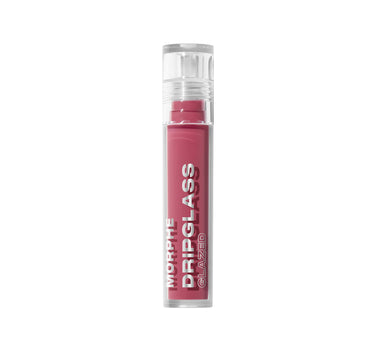 {Shatterproof Mauve} Morphe Dripglass Glazed High Shine Lip Gloss in Shatterproof Mauve, clear cylindrical tube filled with mauve-pink gloss, labeled "MORPHE DRIPGLASS GLAZED."