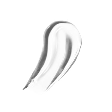 Clear glossy swatch of Morphe Dripglass Crystal Super Shine Lip Gloss smeared on white background, showing high-shine, non-tacky finish. | Dripglass Crystal Super Shine Lip Gloss | Secondary image