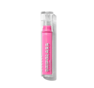 {Glint Of Pink} Closed tube of Morphe Dripglass Glazed High Shine Lip Gloss in hot pink with silver "MORPHE DRIPGLASS GLAZED High Shine Lip Gloss / Brillant à Lèvres Ultra-Lumineux" lettering.