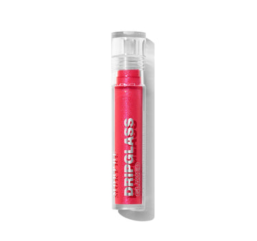 {Raspberry Reflection} Morphe Dripglass Glazed High Shine Lip Gloss in hot pink with glitter sparkle, clear tube labeled "MORPHE DRIPGLASS GLAZED High Shine Lip Gloss / Brillant à Lèvres Ultra-Lumineux."