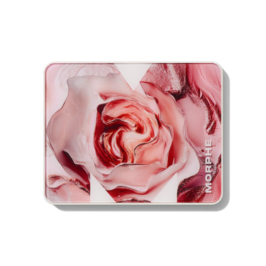 {Rose Frequency} Closed Chromaplus 12 Pan Eyeshadow Palette with pink and burgundy rose design and MORPHE branding on lid.