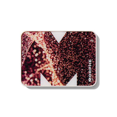 {Outer Spice} Closed Morphe ChromaPlus 6 Pan Eyeshadow Palette with MORPHE wordmark on lid featuring bold M graphic in burgundy, peach, and black shimmer.