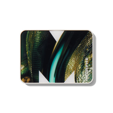 {Python Code} Chromaplus 6 Pan Eyeshadow Palette closed compact with white casing, reptile-scale green and gold lid graphic, and MORPHE wordmark.