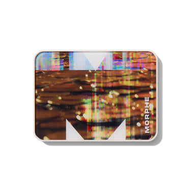 {Rich Glitch} Closed Chromaplus 6 Pan Eyeshadow Palette compact with holographic glitch-art lid in brown, rainbow, and white M-logo pattern; MORPHE labeled.