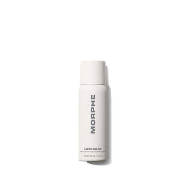 {Mini - 1.3 Oz} Morphe Lifeproof 16 Hr Wear Continuous Setting Mist mini spray can labeled MORPHE LIFEPROOF MINI CONTINUOUS SETTING MIST NET WT. 36.8 g / 1.3 OZ. | Lifeproof 16-Hour Continuous Setting Mist | Secondary image