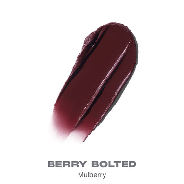 {Berry Bolted} Liplock Glossy Lipstick shade swatch in deep mulberry, labeled BERRY BOLTED / Mulberry. | Liplock Glossy Lipstick | Secondary image